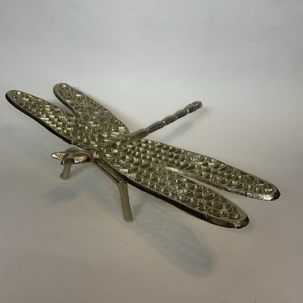 Home Decorating Insect Large Goldโ Metal Dragonfly Figure Decor 15" x 10"